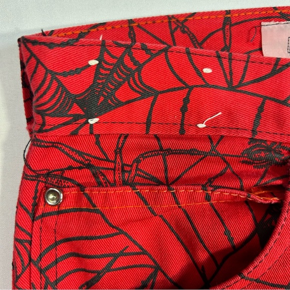 Trash & Vaudeville Red Alt Y2K Spiderweb Pants Goth Punk Straight Leg Jeans - Picture 6 of 12